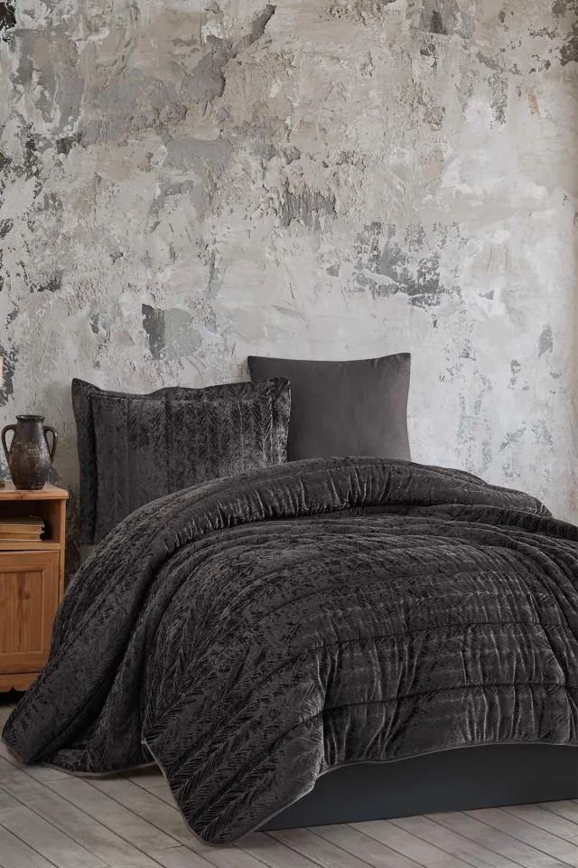 طقم نوم Elart Velvet Comfort فردي مخمل قطعتان (175×220 سم) أنثراسيت