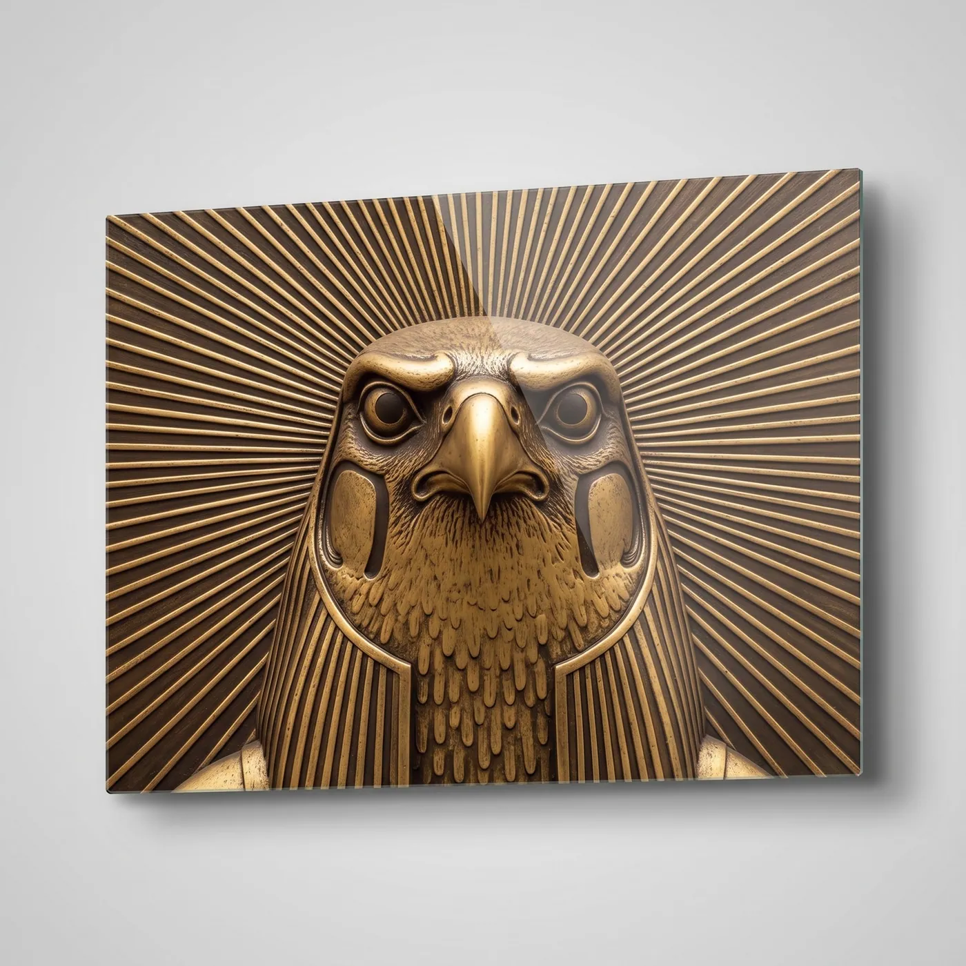 Ancient Egyptian Inspired Golden Falcon Horizontal Glass Wall Art glass wall art