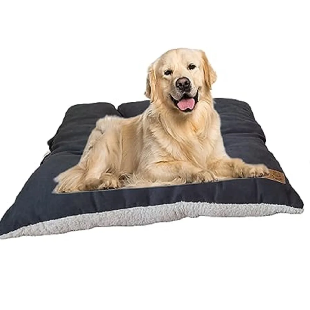 Gray fluffy plush dog cushion XLarge