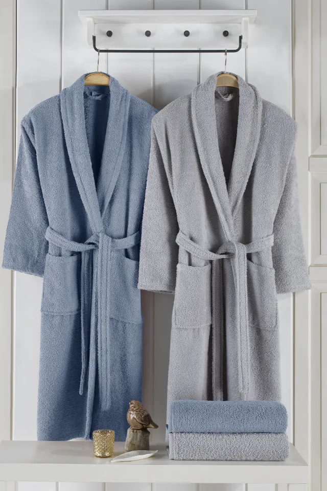 Elart Naturel Family Bathrobe Set 4 Pieces Blue
