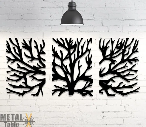 Tree design metal wall art set 3 pcs