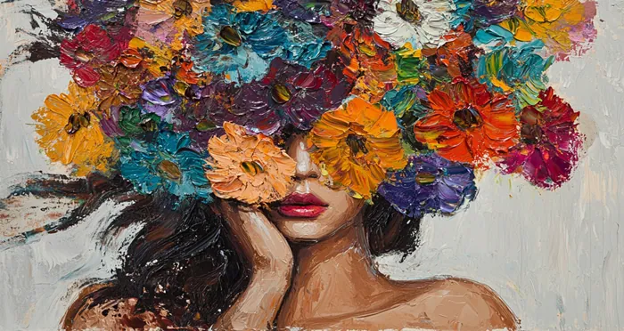 Yagli Boya Cicek Sacli Kadin Portresi Canvas Tablo canvas wall art