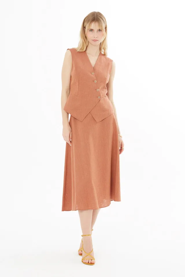 Midi Skirt and Vest Cinnamon Set