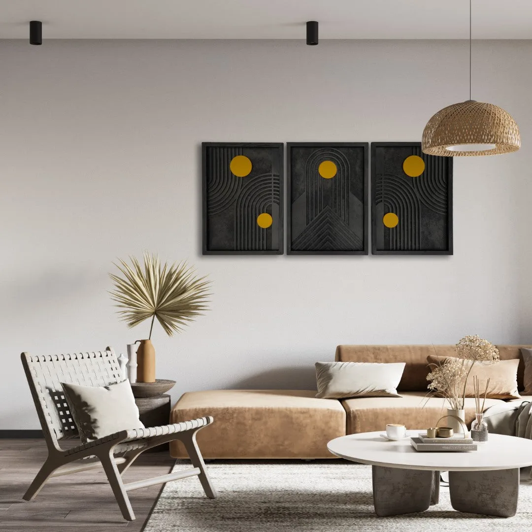GeoSun 3-piece geometric wooden wall art set