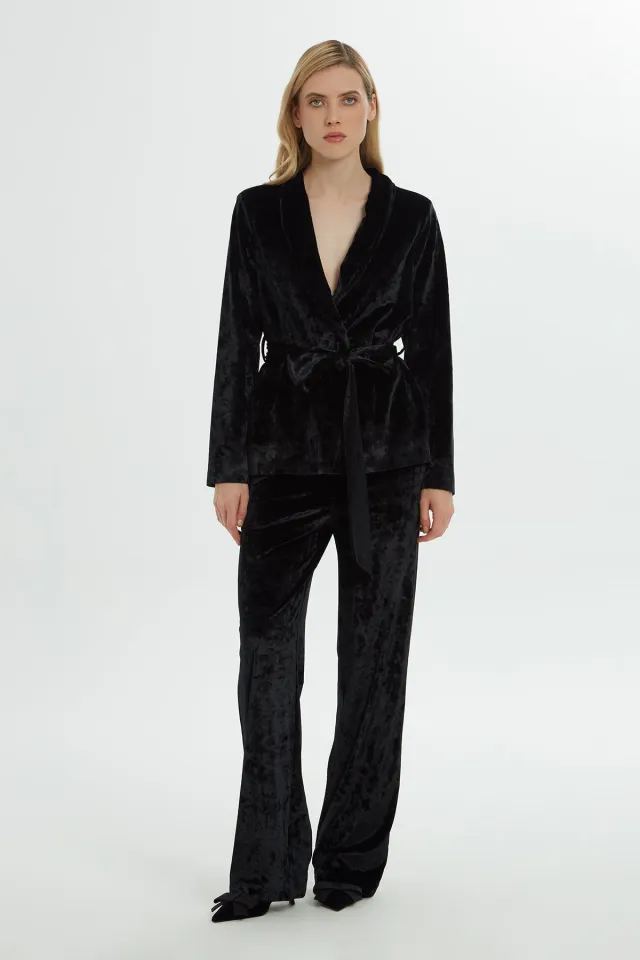 Set with Belted Jacket and Relaxed-Fit Trousers