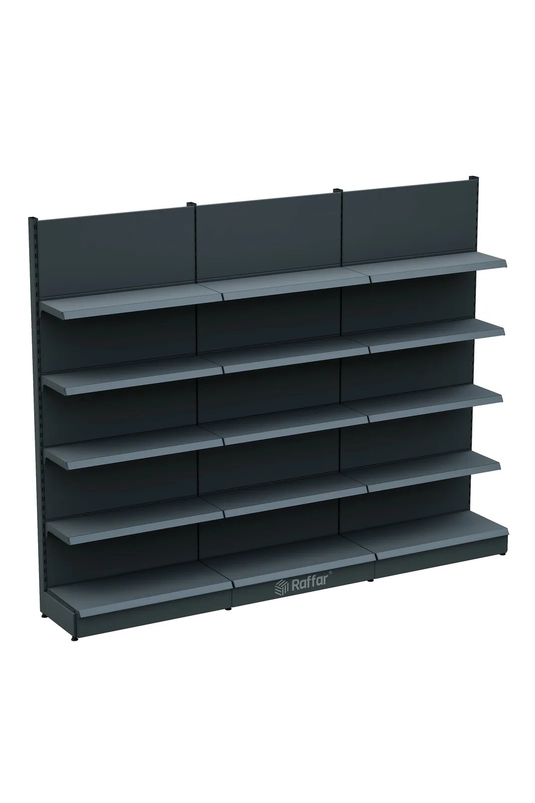 رف حائط سوبرماركت بقاعدة – 5 طوابق أنثراسيت، 3 وحدات – W270 × H220 × D30/40 cm