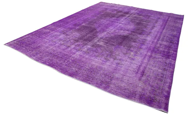 Purple Light Purple Distressed Living Room Rug - Hand-Woven Wool 292x401 cm