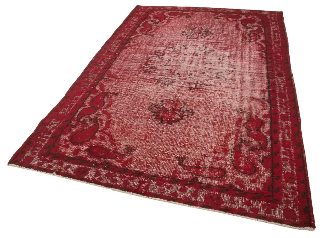 Red Black Distressed Bedroom Rug - Hand-Woven Wool 170x261 cm