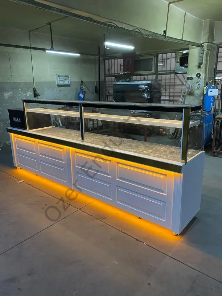 Baklava Display Counter 300 cm, heated, with cashier counter, with LED lighting