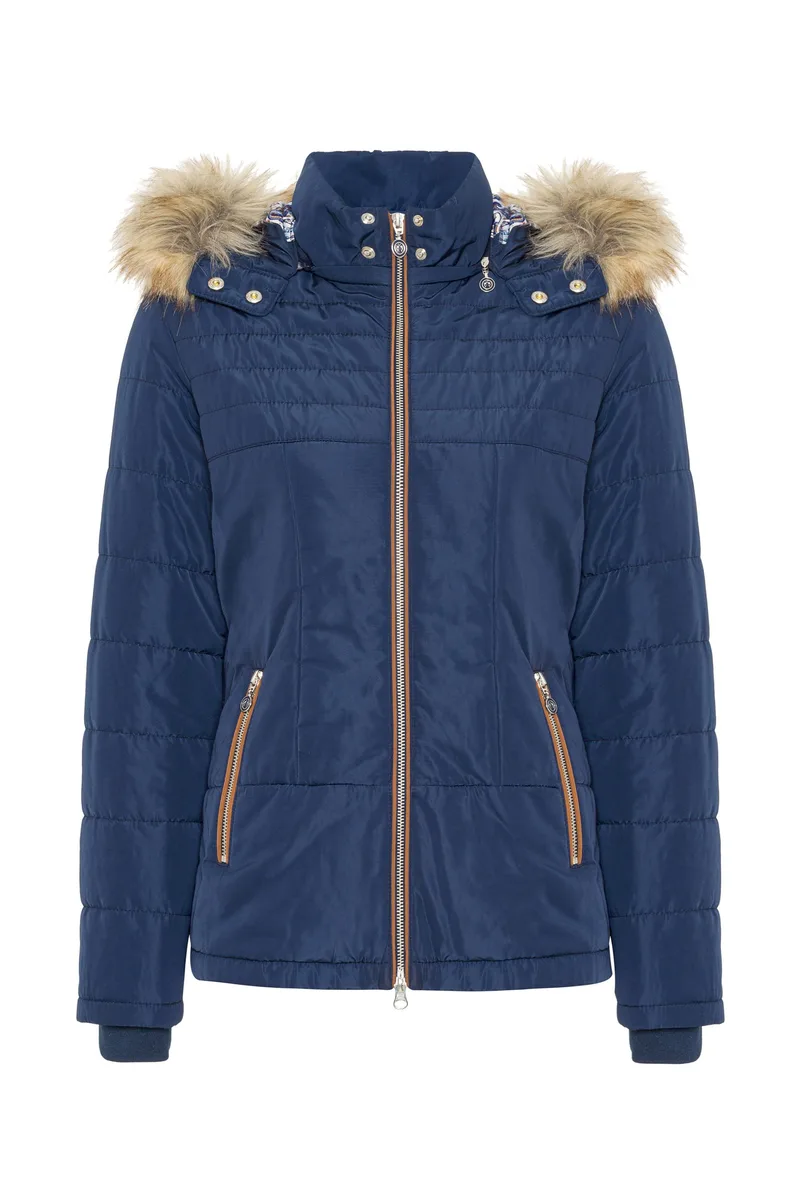 Coletti navy women's winter jacket with fur-trim hood