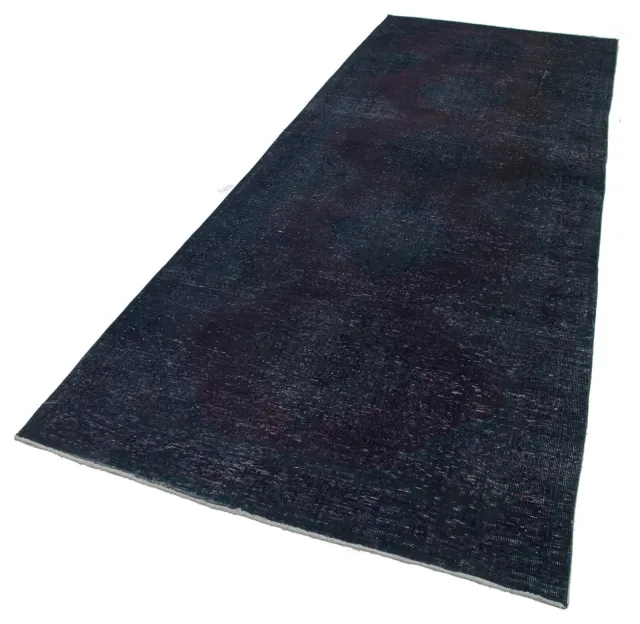 Dark Blue Purple Vintage Living Room Rug - Wool Handwoven 143x373 cm
