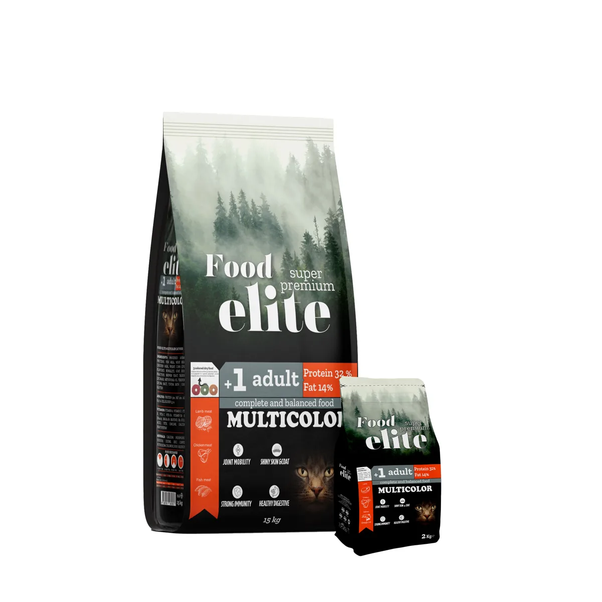 طعام جاف للقطط البالغة بالدجاج ولحم الضأن والسلمون (Food Elite)