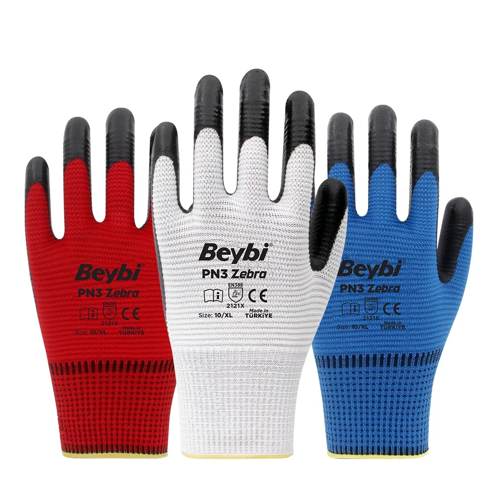 PN3 Zebra Polyester Knitted Nitrile Gloves