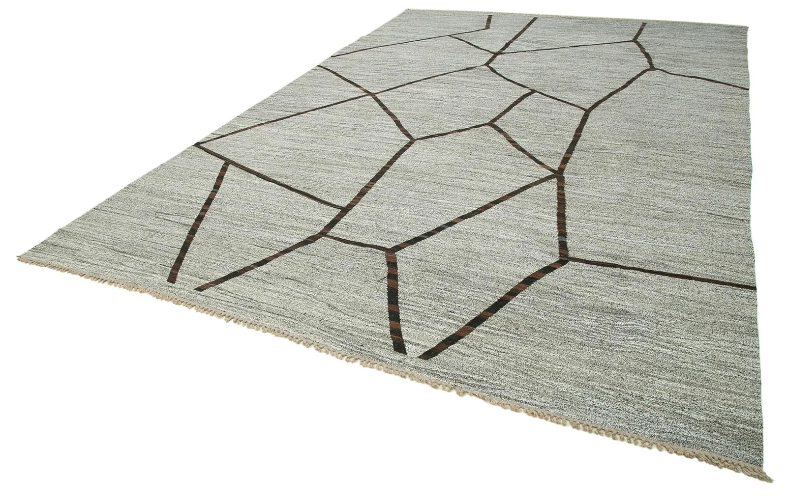 Light Grey Dark Brown Modern Geometric Living Room Rug - Hand-Woven Wool 300x446 cm