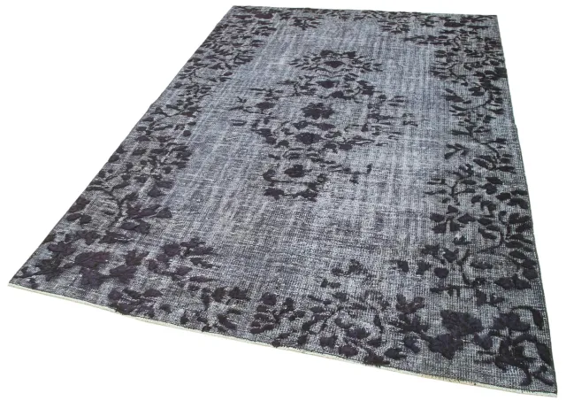 Grey Dark Grey Distressed Floral Bedroom Rug - Wool 178x270 cm