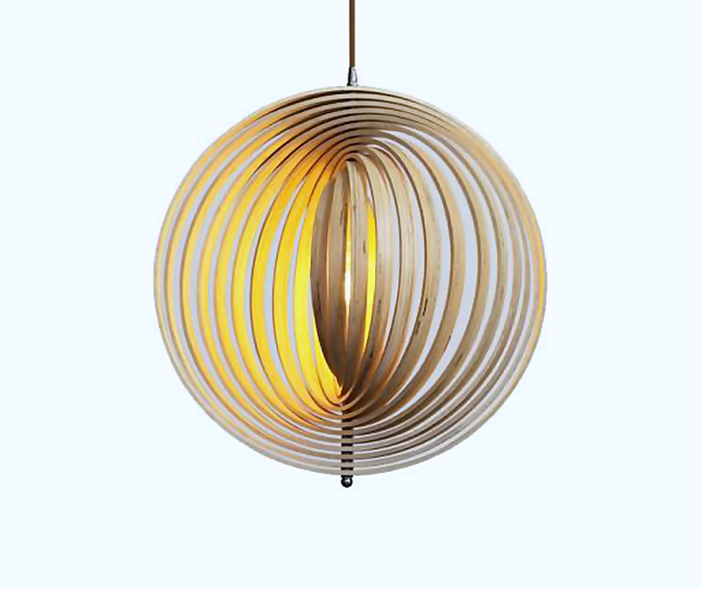 Bent Plywood Pendant Light (D500mm, 13 Rings, E27 60W)