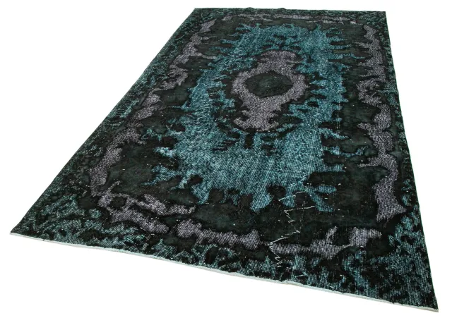 Dark Turquoise Black Distressed Living Room Rug 175x292 cm