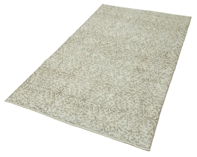 Cream and Beige Distressed Bedroom Rug - Handwoven Wool 111x202 cm