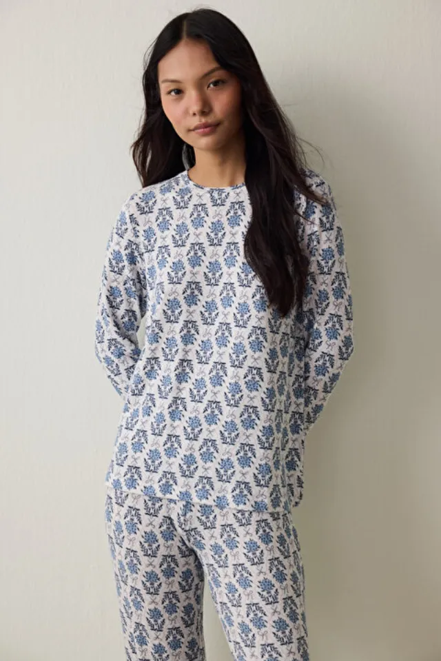 Tea Time Thermal Pajama Top with Floral Print