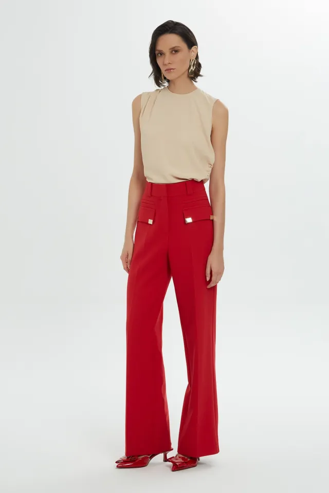 Wide-Leg Pants with Accessory Details
