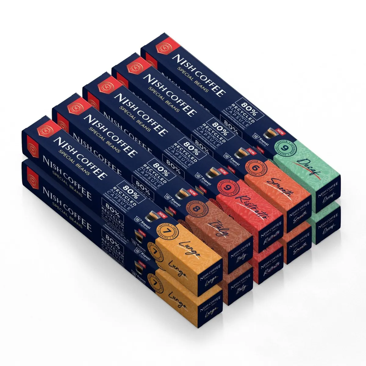 Nish Nespresso-Compatible Capsule Coffee Set – Italy, Ristretto, Smooth, Decaf (100 Capsules)