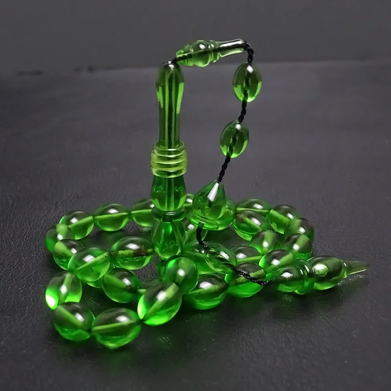 Green fire amber prayer beads