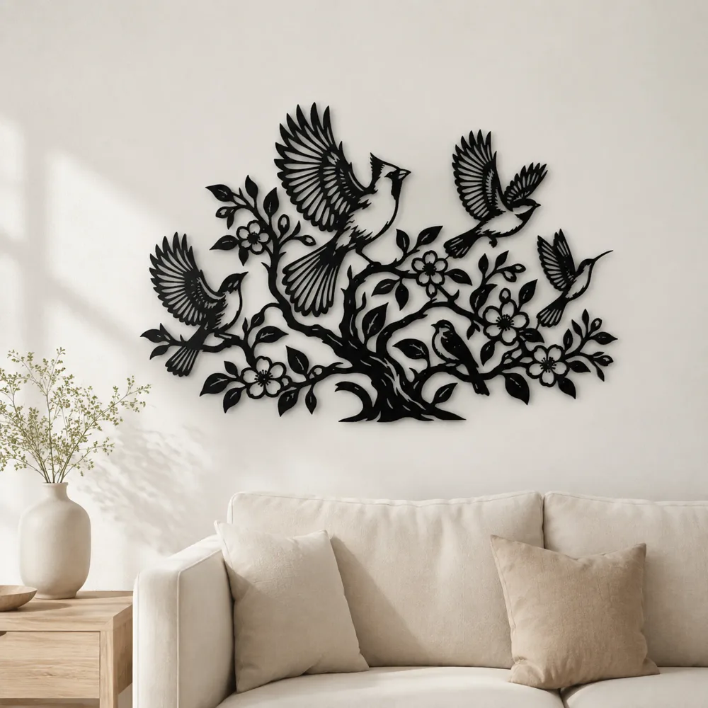 Birds Rising from Tree Metal Wall Art