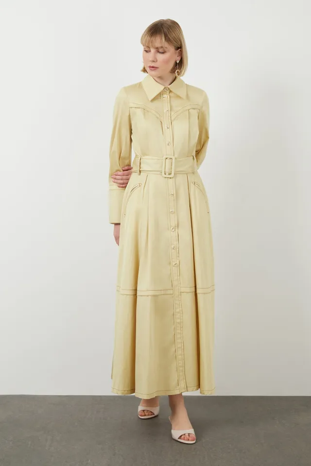 Separate-Belt Unlined Maxi Dress