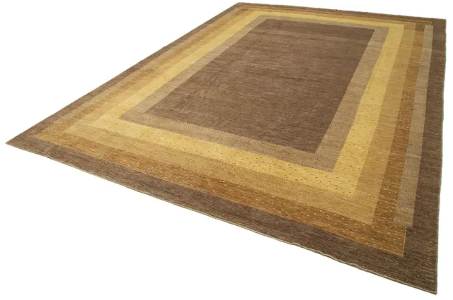 Brown Beige Modern Geometric Living Room Rug - Wool 380x520 cm