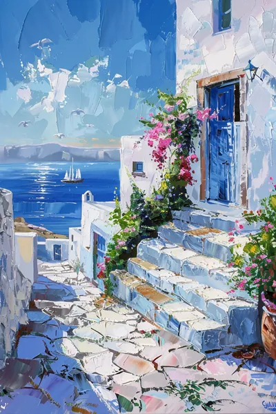 Yagli Boya Sakin Ege Sokagi Evler Canvas Tablo canvas wall art