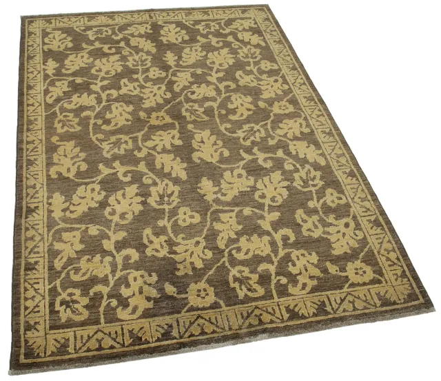 Brown Beige Classic Tabriz Floral Living Room Rug - Wool Handwoven 120x177 cm