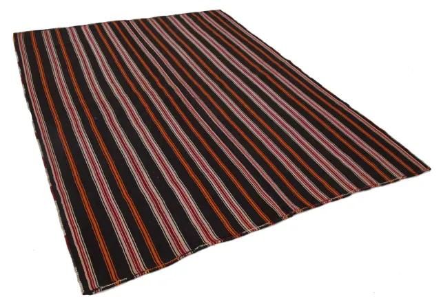 Black Orange Classic Striped Living Room Rug - Wool 6 m² 212x284 cm
