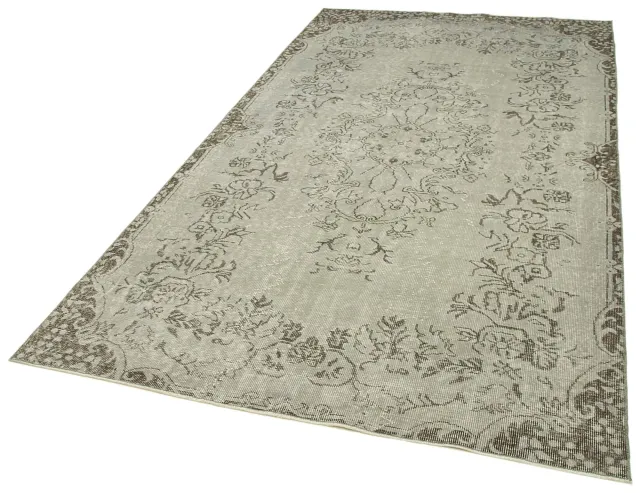 Light Gray, Green and Brown Distressed Living Room Rug - Handwoven Wool 156x280 cm