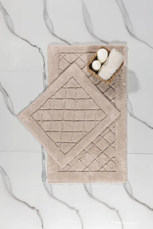 Elart Frio Cotton Bath Rug Mat Set 2-Piece (60x100 cm) Beige