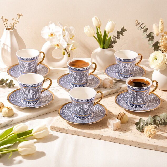 Aryildiz Kingham 12-Piece 6-Person Coffee Cup Set Blue 90 ml