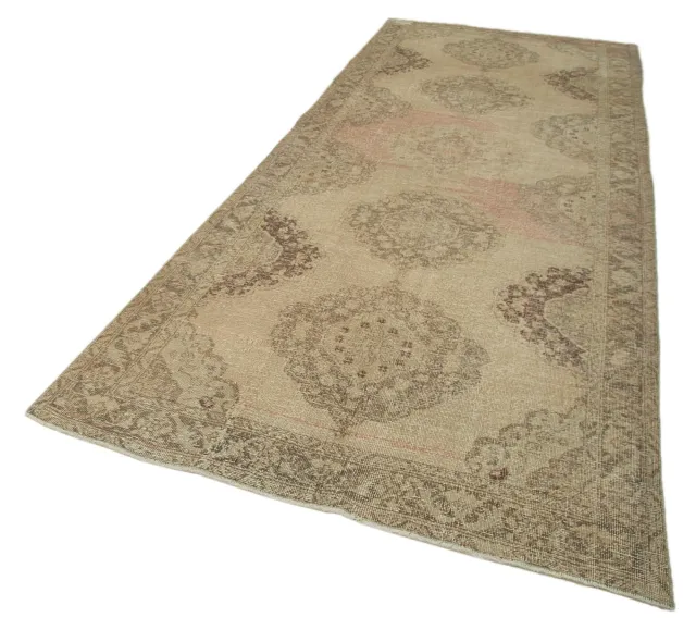 Beige Brown Vintage Medallion Runner - Wool Handwoven 6 m² 152x388 cm