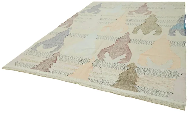 Cream Brown Modern Living Room Rug - Hand-Woven Wool 253x352 cm