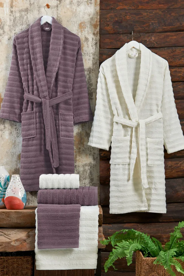Elart Soft Family Bathrobe Set 6 Pieces (70x135 cm) Plum - Cream