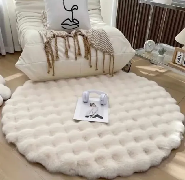 Bubble White Round Plush Carpet