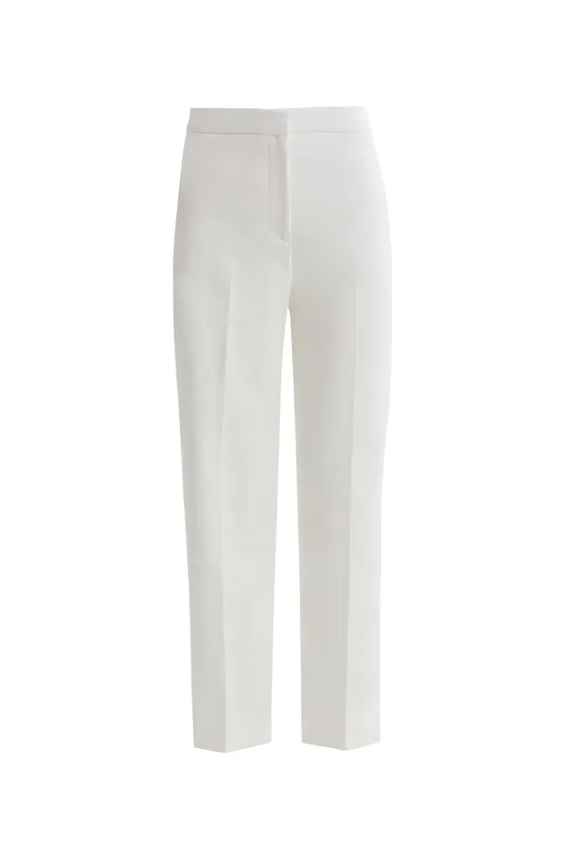 Zippered Logo Ecru Carrot Trousers