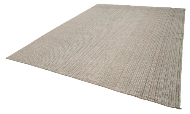 Beige Red Modern Striped Living Room Rug - Wool Handwoven 310x402 cm