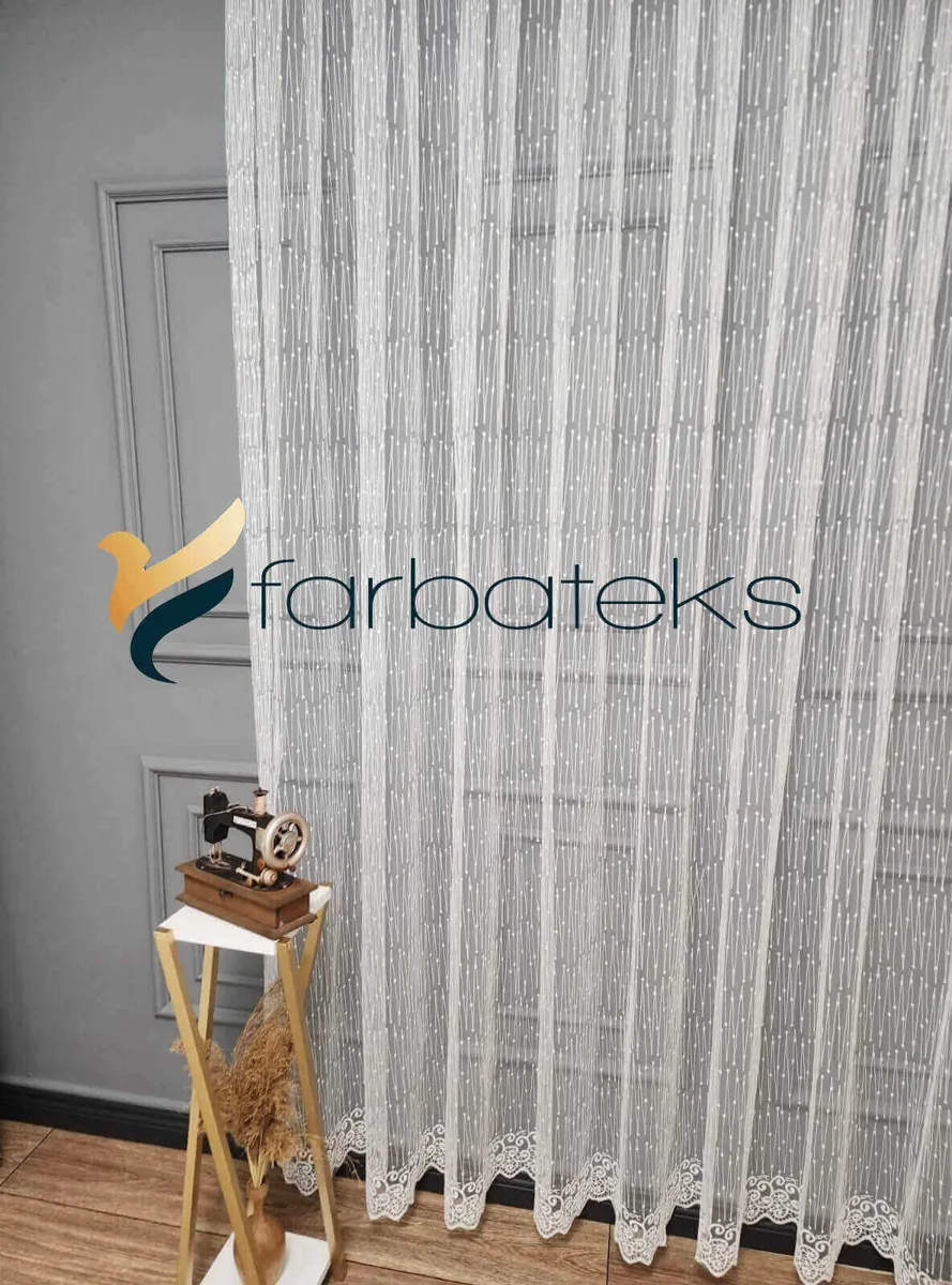 Taç embroidered tulle curtain, dotted-stripe pattern