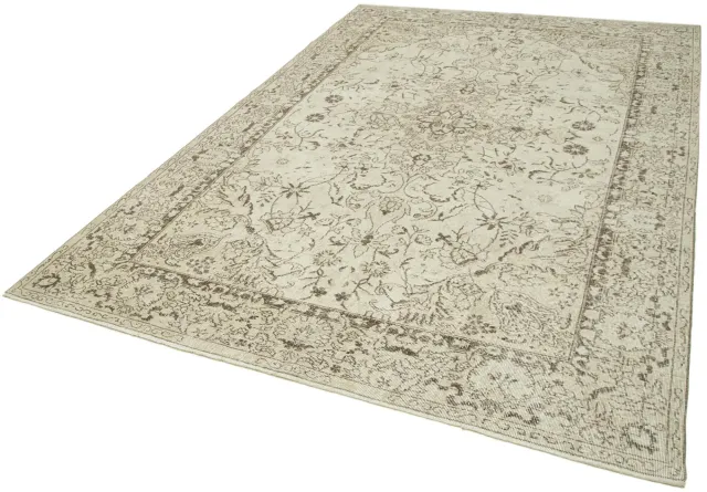 Light Beige Brown Distressed Floral Bedroom Rug - Wool 6 m² 207x307 cm