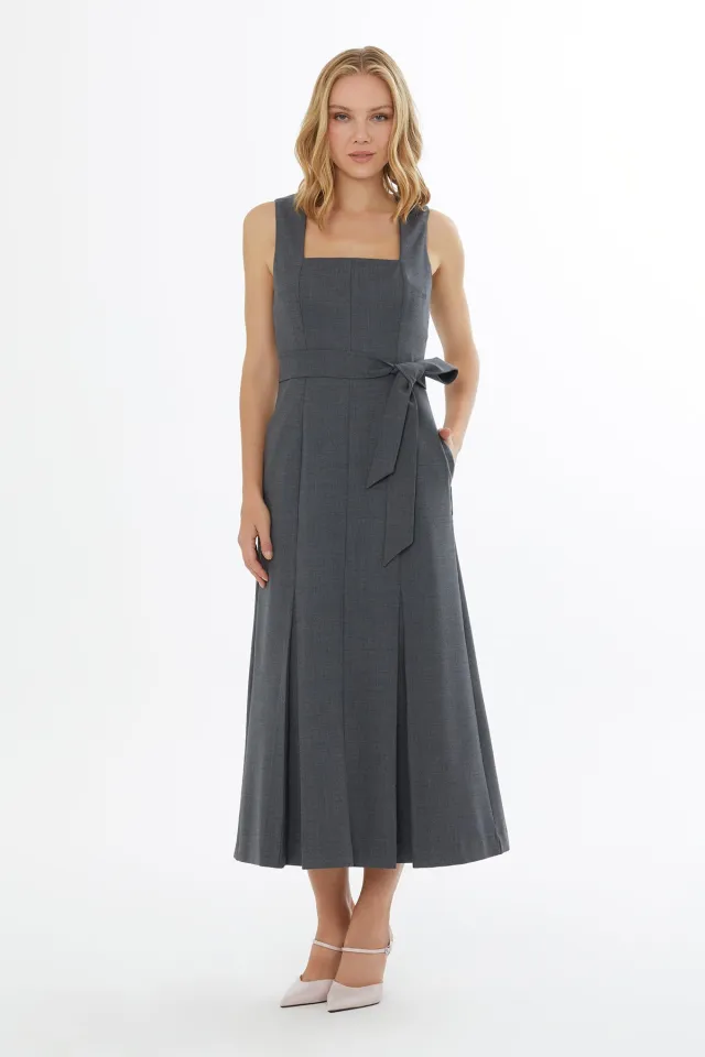 Logo Maxi Dress with Detachable Belt & Hidden Back Zipper