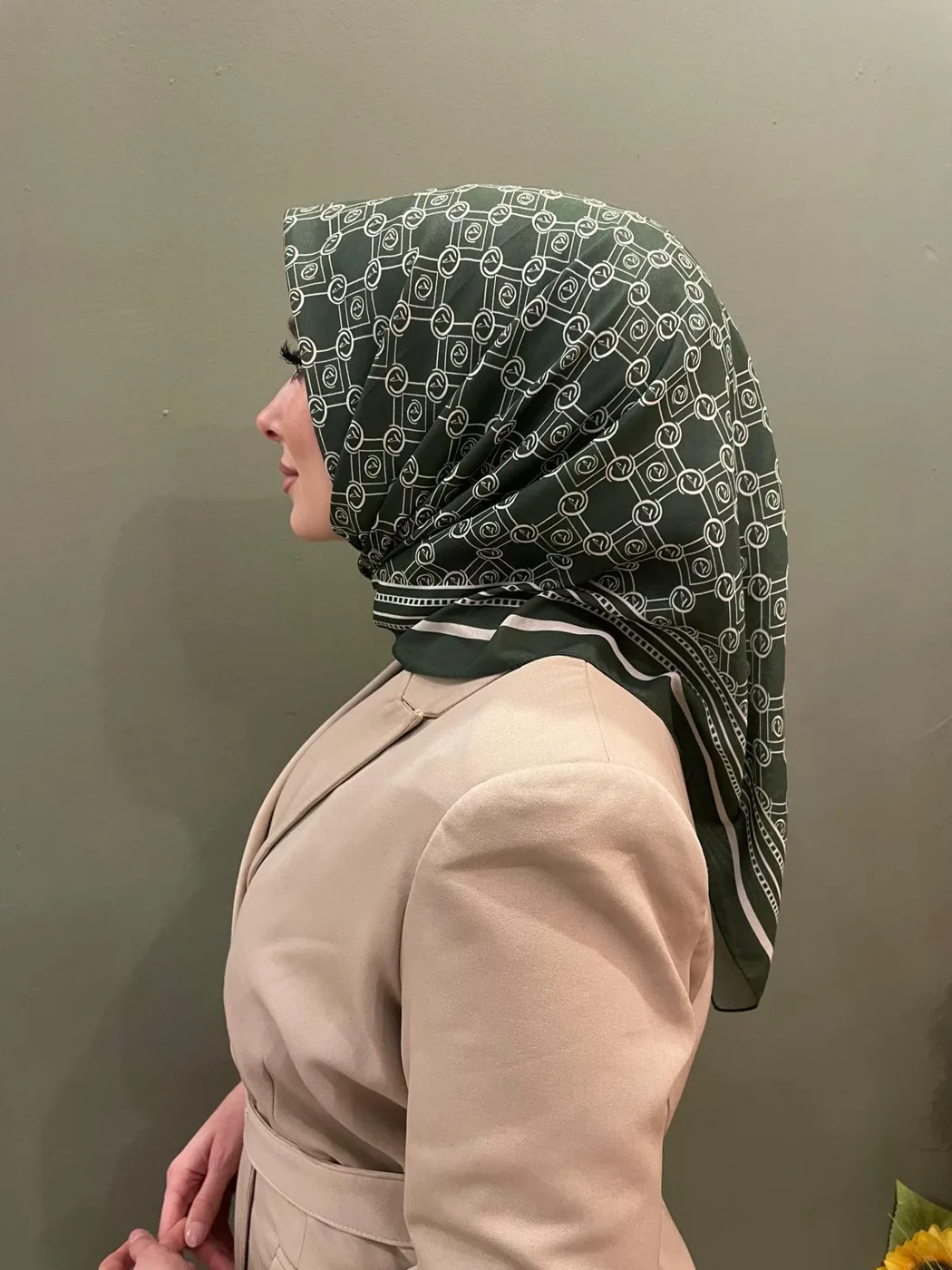 Cotton-Feel Soft Scarf Green D-7