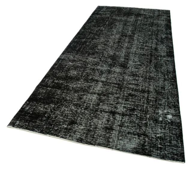 Black White Vintage Living Room Rug - Wool Handwoven 142x345 cm