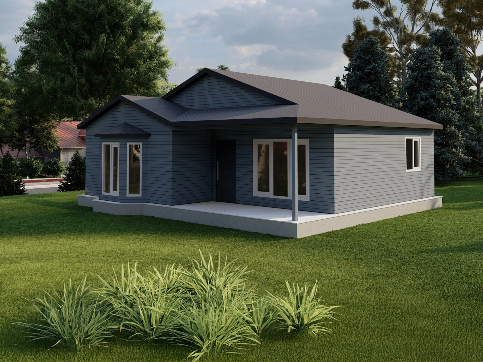 AP-1086 single floor prefabricated house side elevation view