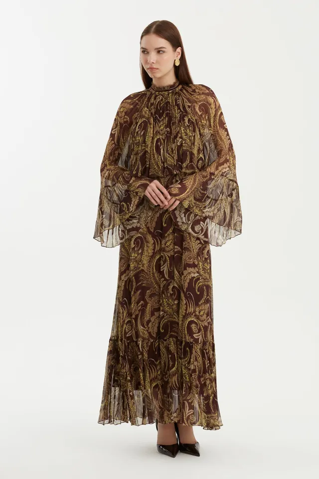 Patterned Dress with Velvet Ribbon Detail
