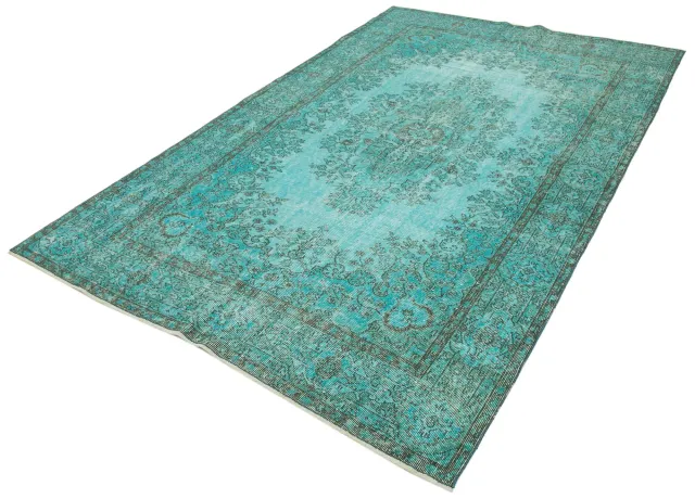 Turquoise Brown Distressed Living Room Rug - Hand-Woven Wool 172x276 cm