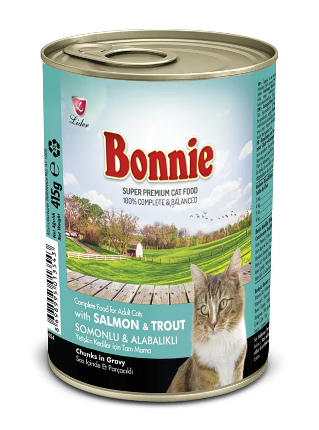 Bonnie بالسلمون والتراوت معلّب طعام قطط بالغة
